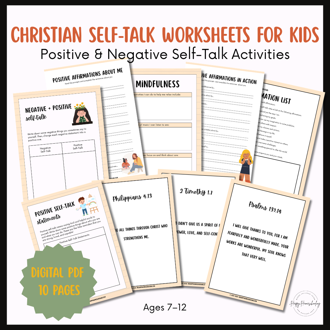 Christian Positive and Negative Self-Talk Worksheets for Kids